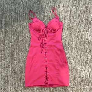 Vintage Love Lace Up Satin Mini Dress in Pink